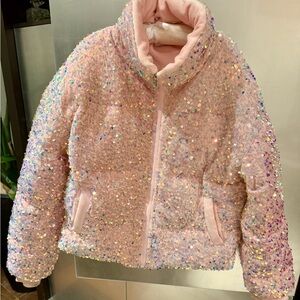 Stunning Lola Glittery Pink Kids Puffer Jacket- HIGH SHINE, DESIGNER JACKET